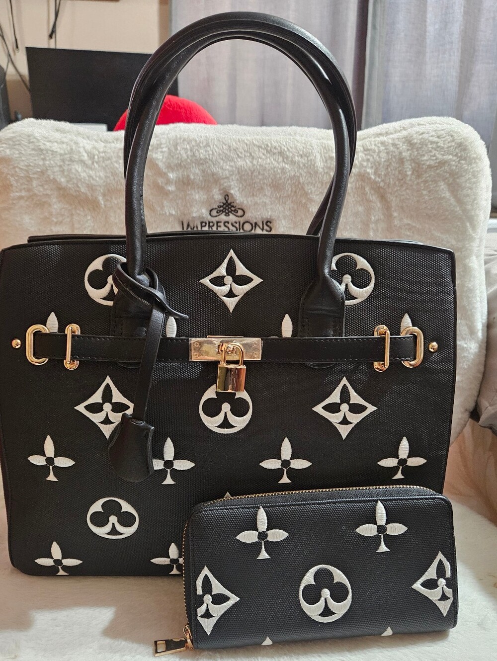 Black and White Monogram Tote and Wallet - Women Bags